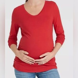 Women’s Isabel Maternity Long Sleeve Side Shirred Shirt Size S Red